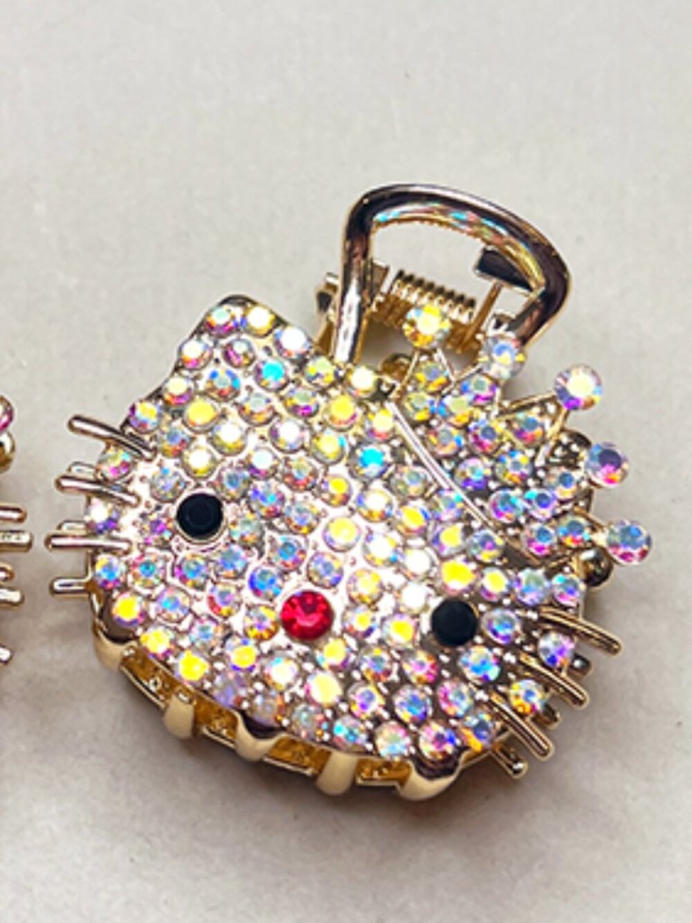 Kitty Hair Clip |Gold-tone, Multicolored Rhinestone Hairclips/Hair Claw [1 pair] - Picture 4 of 4